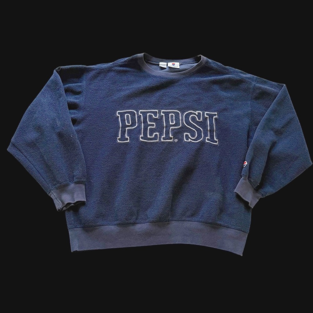Vintage 90's Pepsi Fleece Sweatshirt Coke Wars Navy Blue Embroidered Crewneck L